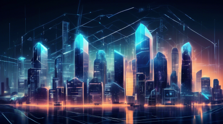 A futuristic digital cityscape at night, symbolizing online data. A protective shield with the logo 'Deleteme by Abine' is overlaid, safeguarding individuals' personal data represented by glowing data streams. The overall mood is secure and technologically advanced.