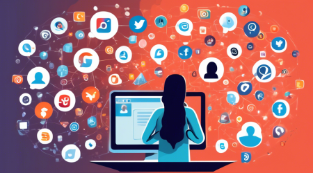 A detailed illustration showing a person using a computer with Abine DeleteMe software, surrounded by floating icons representing various social media platforms, search engines, and data brokers, being erased or deleted. The background includes a shield symbolizing online privacy and security, with a digital lock symbol to emphasize the concept of protecting personal information online.