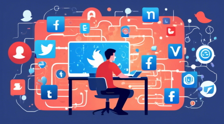 A digital illustration of a person sitting at a computer, surrounded by floating icons representing different social media platforms, databases, and online services. They are methodically erasing or smashing digital data symbols with a large digital eraser and a shield icon prominently displayed. In the background, a padlock and a secure network grid subtly symbolize data privacy and security.