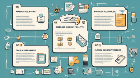 Create a detailed infographic illustrating an online store's privacy policy, featuring key elements such as data collection, user rights, data protection measures, cookie usage, and contact information. Use a professional and clean design with icons and text to clearly communicate each section.