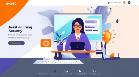 Create an image that showcases the Avast Online Security & Privacy extension for Chrome. The scene should depict a person sitting at a desk, using a laptop with the Chrome browser open, and an interface highlighting the Avast extension, demonstrating protection features like safe browsing, anti-phishing, and ad-blocking. Include subtle Avast branding elements, such as the logo, and a secure, serene setting to emphasize safety and privacy.