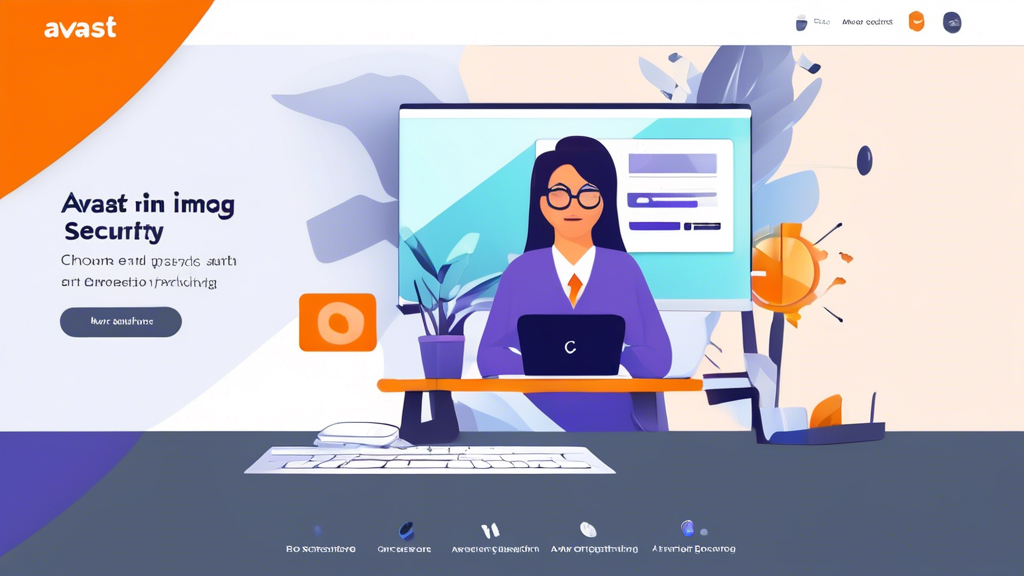 Create an image that showcases the Avast Online Security & Privacy extension for Chrome. The scene should depict a person sitting at a desk, using a laptop with the Chrome browser open, and an interface highlighting the Avast extension, demonstrating protection features like safe browsing, anti-phishing, and ad-blocking. Include subtle Avast branding elements, such as the logo, and a secure, serene setting to emphasize safety and privacy.