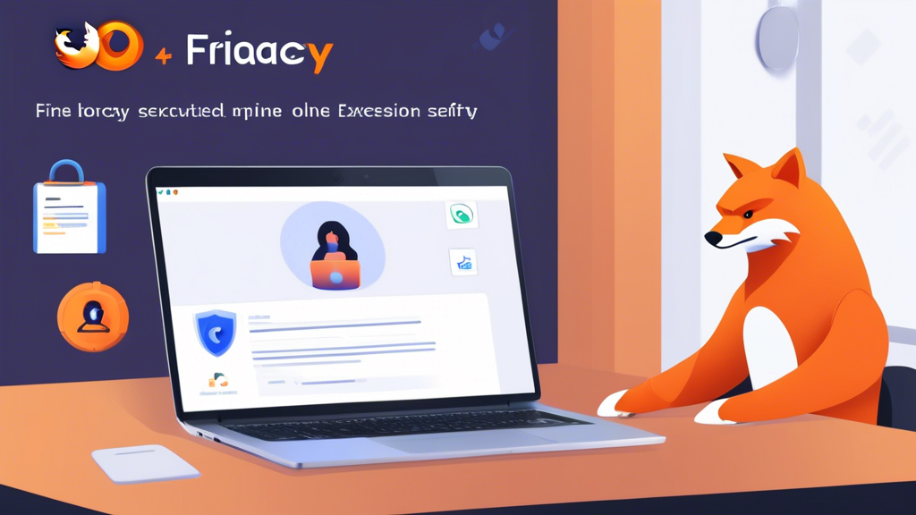 Create an image of a person using a laptop with the Firefox browser open, featuring the Avast Online Security & Privacy extension. The browser should display a secure, shield icon and some reassuring check marks indicating privacy and security features. The person should appear pleased and confident in their online safety. In the background, include subtle Firefox and Avast logos for brand recognition.