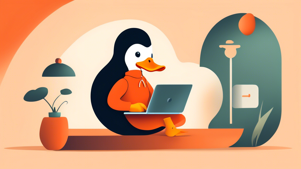 Create an image that illustrates the concept of online privacy and security, featuring a person using DuckDuckGo on a laptop. The background should include subtle visual elements like a shield, padlocks, and a duck symbol to symbolize protection and the DuckDuckGo brand. The setting is a cozy, modern home environment, with warm lighting to evoke a sense of safety and comfort while browsing the web.