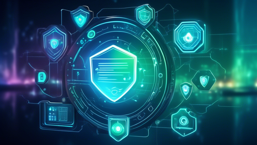 Create an image featuring a futuristic digital interface showcasing various virtual private browsing options, each represented as uniquely designed holographic icons. The interface should convey a sense of security and privacy, with shields, locks, and privacy symbols subtly integrated into the design. The background should depict a calm, tech-inspired environment, illuminated by soft blue and green hues to emphasize the theme of safe online browsing.