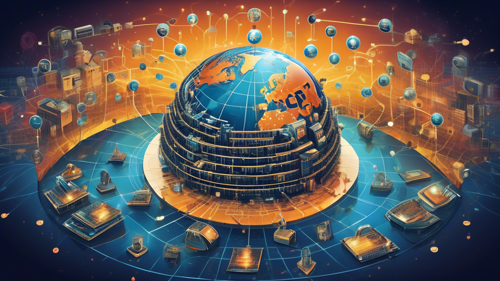 Create an image of a symbolic digital fortress with various layers of protection around a globe representing the internet. The fortress should include elements like locks, shields, and binary code to visualize the concept of internet privacy. Around the fortress, include diverse individuals actively engaging with their devices, each with a protective barrier symbolizing their personal online security. The scene should convey a sense of empowerment and vigilance in securing one's online presence.