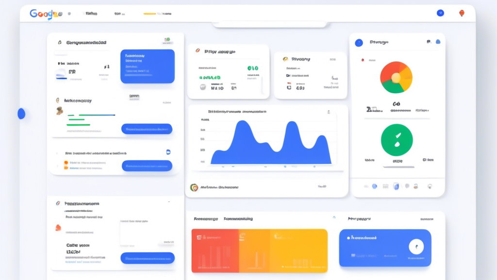 Create an image of a user-friendly and visually engaging digital dashboard on myaccount.google.com. The interface should feature various privacy setting options such as Manage Your Data & Personalization, Security Checkup, and Third-Party Apps Access. Use vibrant colors inspired by Google's branding, and incorporate icons that represent privacy and security, like locks and shields. The scene should convey a sense of ease and empowerment, highlighting how users can control their own privacy settings effectively.